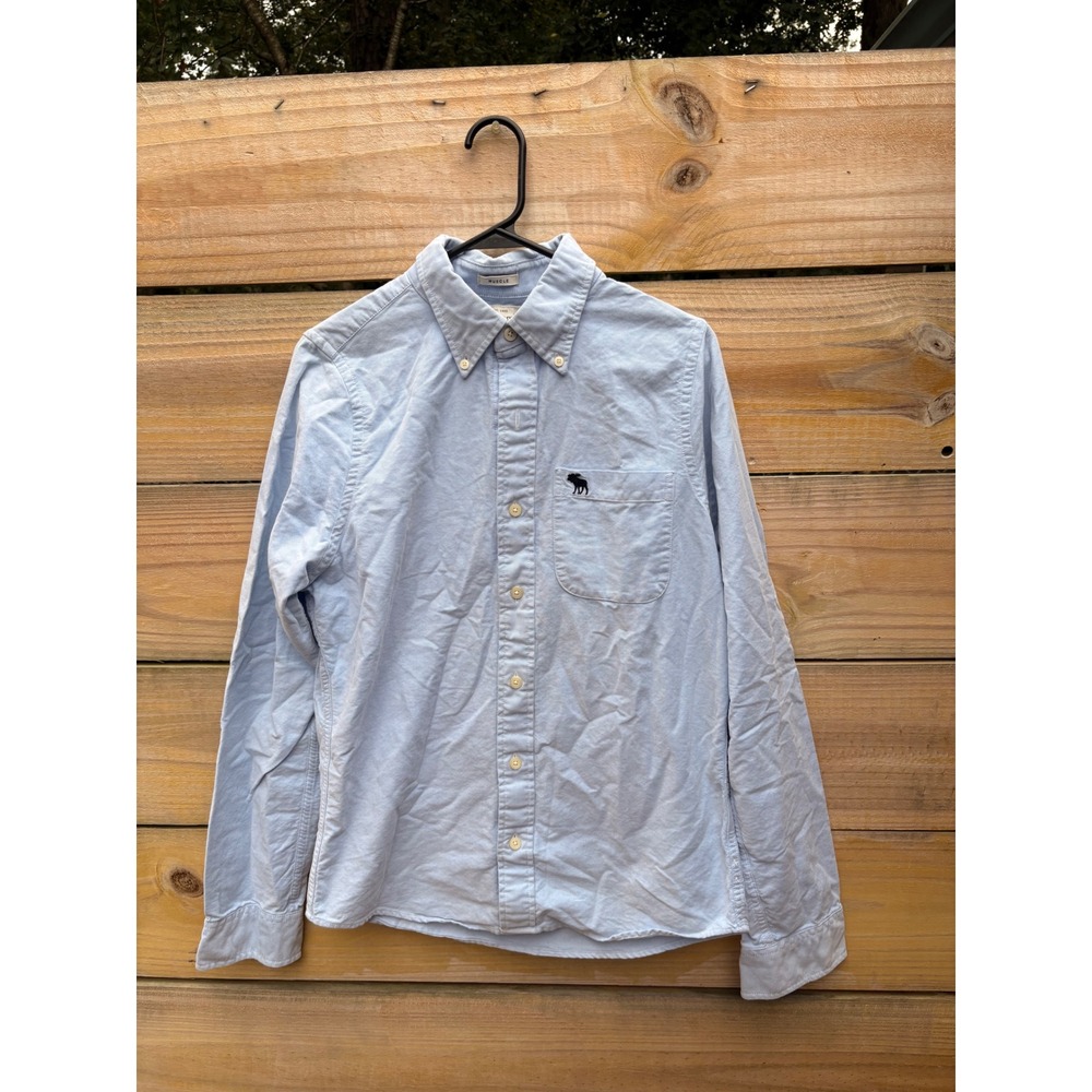 Abercrombie & Fitch Mens Muscle Fit Oxford Shirt Light Blue Long Sleeve Medium